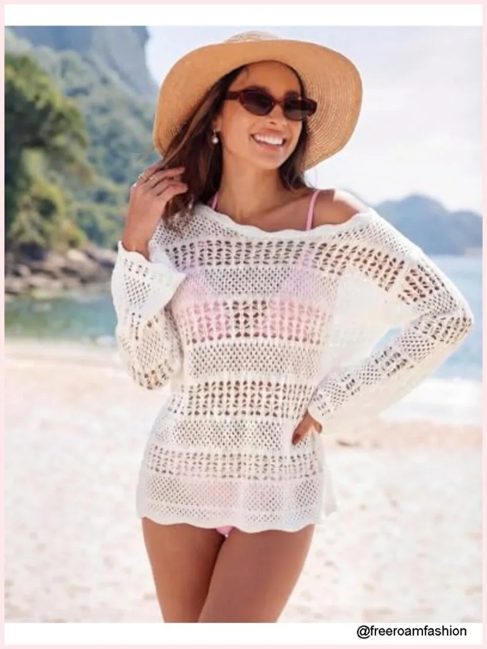 Crochet Hollow Out Off The Shoulder Knit Beach Cover Up Top